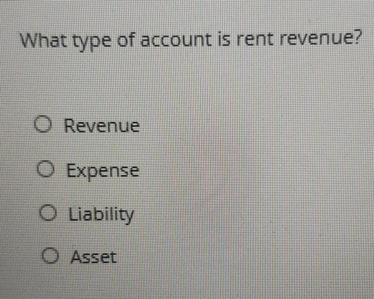 Solved What type of account is rent revenue? O Revenue