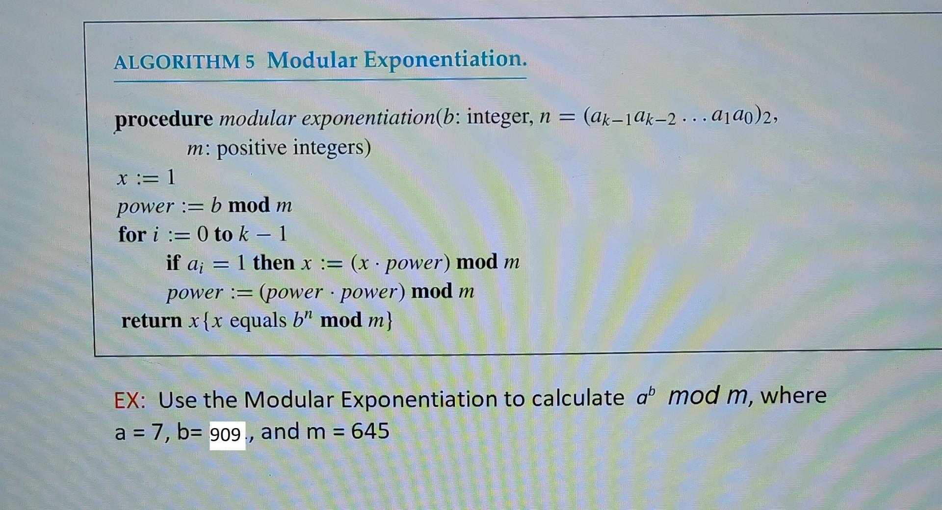 solved-algorithm-5-modular-exponentiation-procedure-modular-chegg