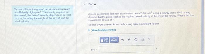 Solved To take off from the ground, an airplane must reach a | Chegg.com