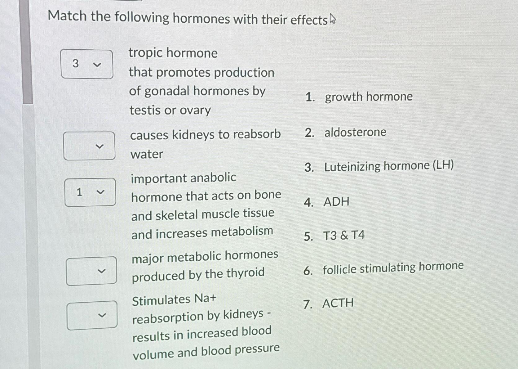 Solved Match the following hormones with their effectstropic | Chegg.com
