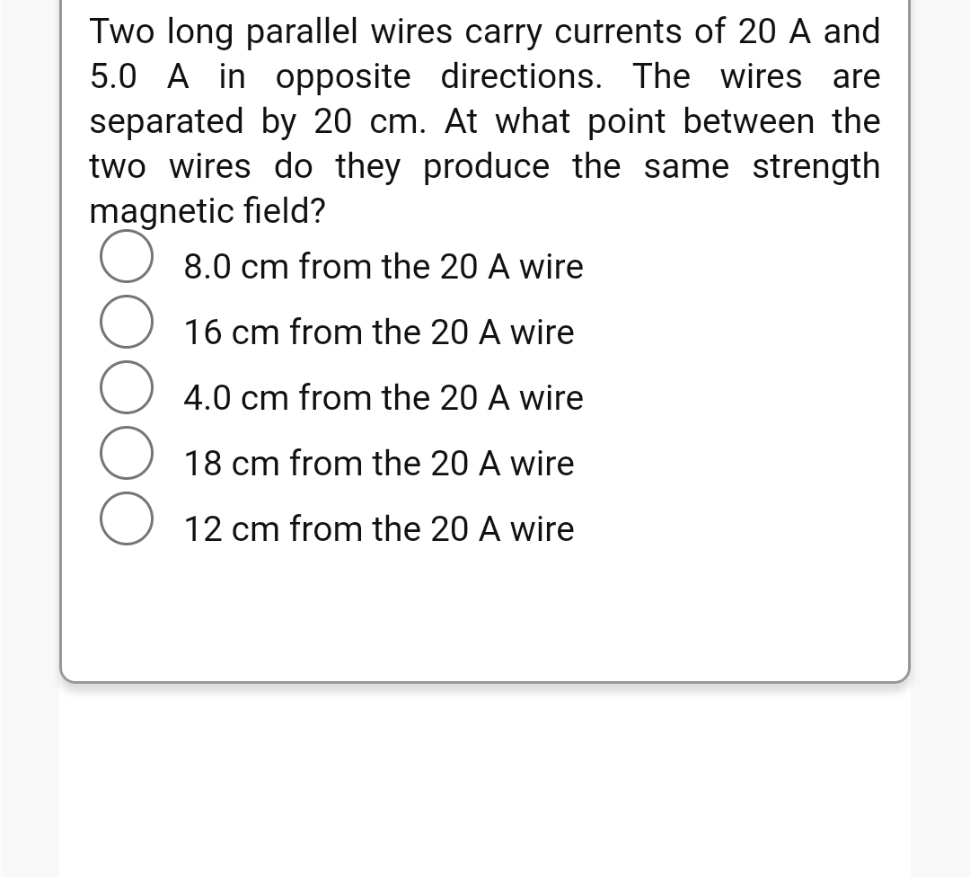 Solved Two long parallel wires carry currents of 20 A and