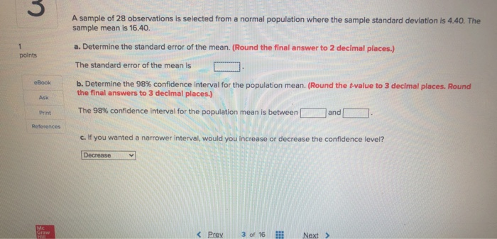 Solved 3 A sample of 28 observations is selected from a | Chegg.com