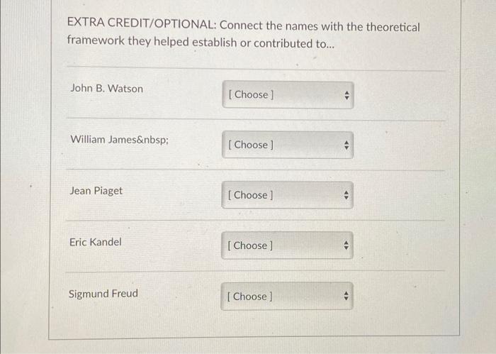 EXTRA CREDIT OPTIONAL Connect the names with the Chegg