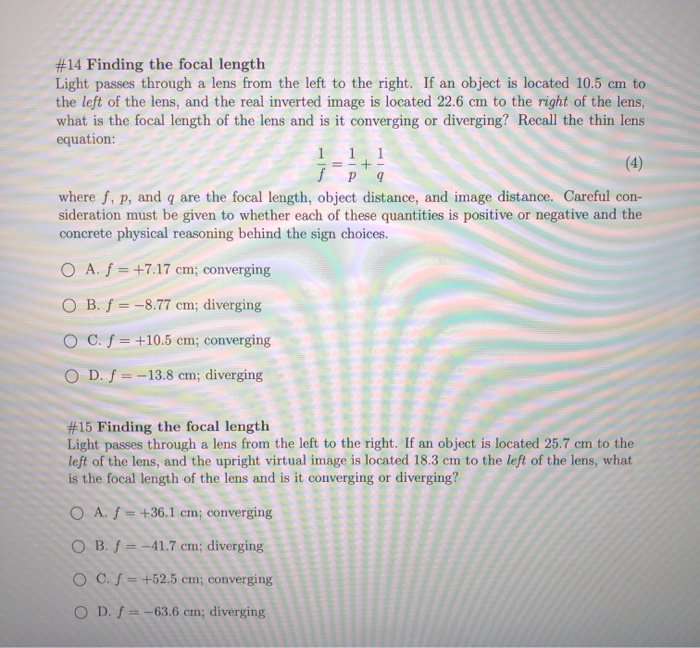 Solved 14 Finding the focal length Light passes through a
