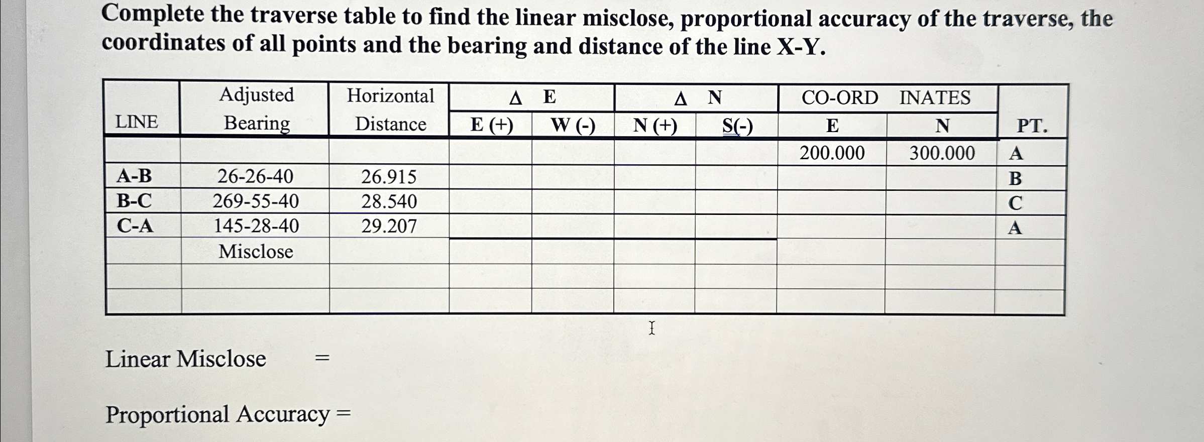 Solved Complete the traverse table to find the linear | Chegg.com