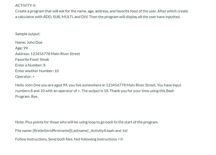 Solved Create a program that will ask for the name, age, | Chegg.com