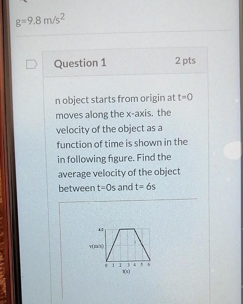 Solved g=9.8 m/s2 Question 1 2 pts n object starts from | Chegg.com
