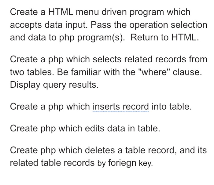 Solved Create a HTML menu driven program which accepts data | Chegg.com