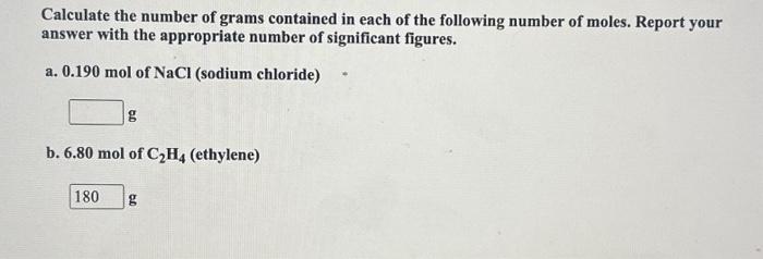 Solved Calculate the number of grams contained in each of Chegg