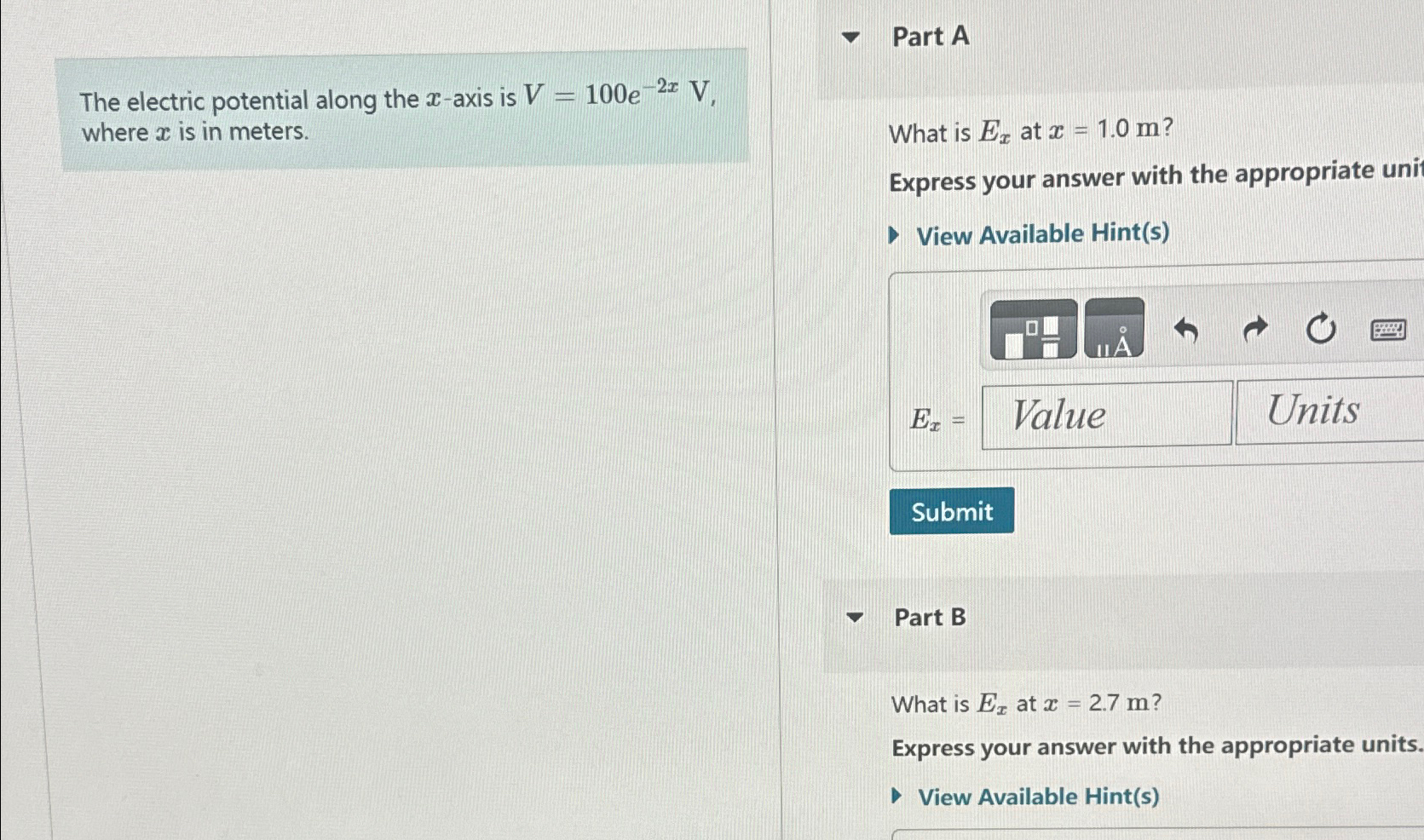 solved-part-a-nthe-electric-potential-along-the-x-axis-is-chegg