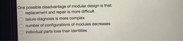 Solved One Possible Disadvantage Of Modular Design Is That Chegg Com