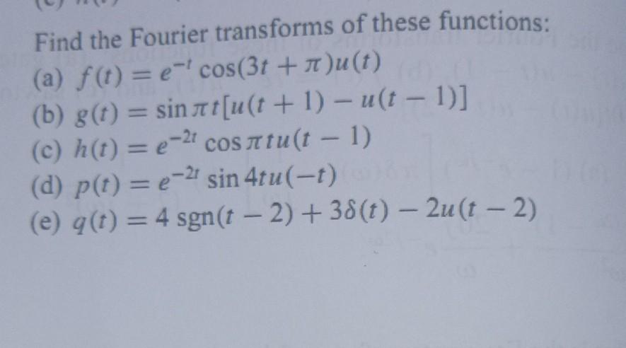 Solved Find The Fourier Transforms Of These Functions A Chegg Com