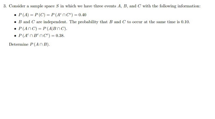 Solved 3. Consider a sample space S in which we have three | Chegg.com