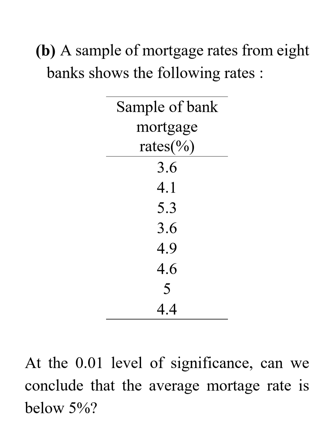 Solved (b) A Sample Of Mortgage Rates From Eight Banks Shows | Chegg.com