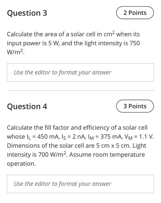 Solved Question 3 2 Points Calculate the area of a solar | Chegg.com