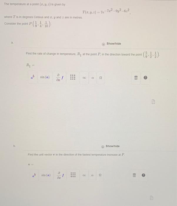 Solved The temperature at a point (x,y,z) is given by | Chegg.com