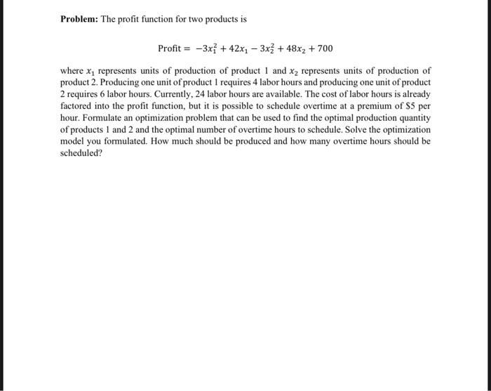 Solved Problem: The profit function for two products is | Chegg.com