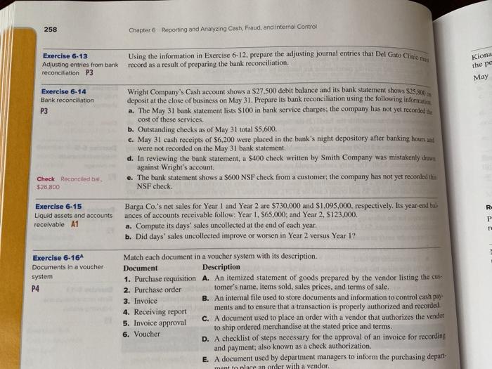 Solved 258 Chapter 6 Reporting and Analyzing Cash, Fraud, | Chegg.com
