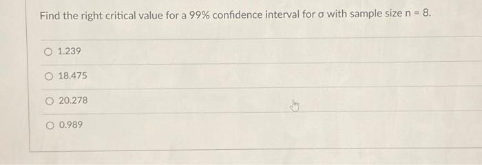 Solved Find the right critical value for a 99% confidence | Chegg.com