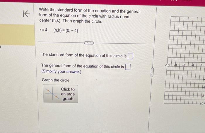 Solved Write the standard form of the equation and the | Chegg.com