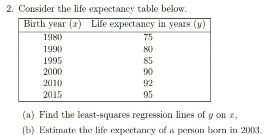 Solved 2. Consider The Life Expectancy Table Below. Birth | Chegg.com