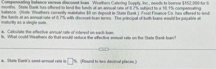 Solved Compensating balance versus discount loan Weathers | Chegg.com