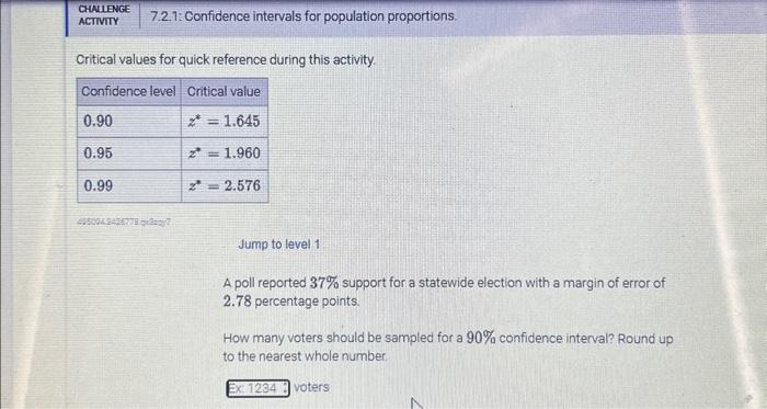 Solved CHWUBNGE 7.2.1: Confidence intervals for population | Chegg.com