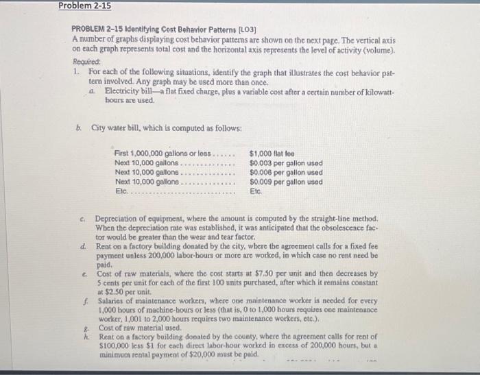 Solved PRoBLEM 2-15 Identifying Cost Behavior Patterns [LO3] | Chegg.com