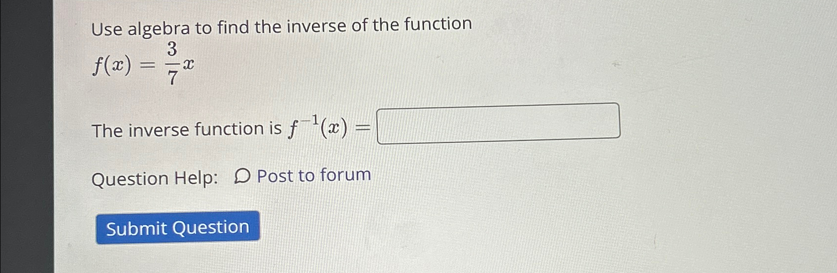 Solved Use algebra to find the inverse of the | Chegg.com