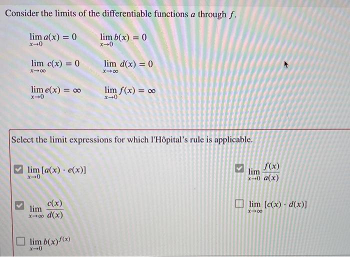 Solved Consider the limits of the differentiable functions a | Chegg.com