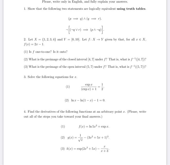 Solved 1. Show that the following two statements are | Chegg.com