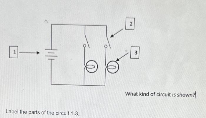 What kind of circuit is shown?
Label the parts of the circuit 1-3.