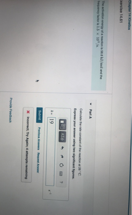 Solved Part A Calculate the rate constant of the reaction at | Chegg.com