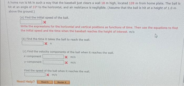 Solved home run is hit in such a way that the baseball just | Chegg.com