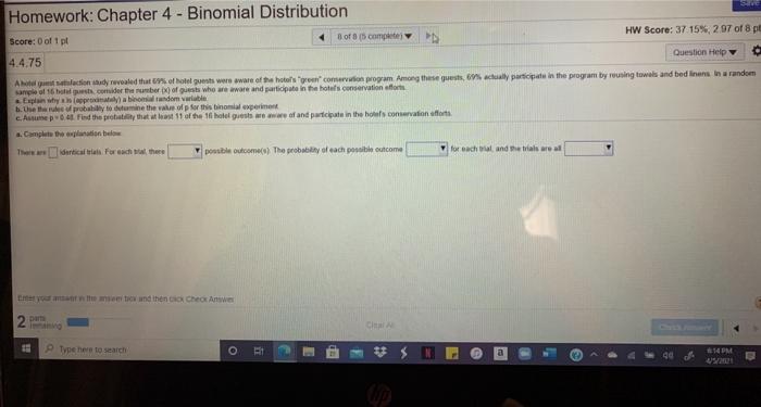 Solved Homework: Chapter 4 - Binomial Distribution Score: 0 | Chegg.com