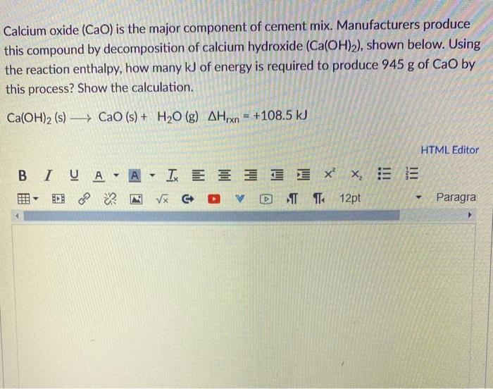 Solved Calcium oxide (Cao) is the major component of cement | Chegg.com