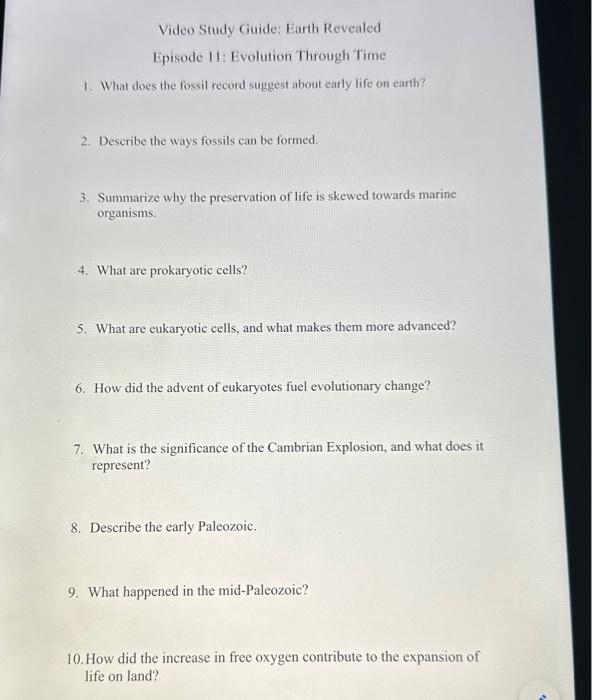 Solved 1. What does the fossil record suggest about early