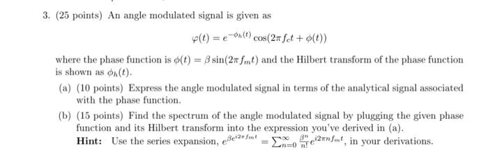 Solved 3. (25 points) An angle modulated signal is given as | Chegg.com