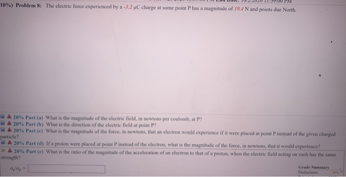 Im 10 Problem 8 The Electric Force Experienced By Chegg Com
