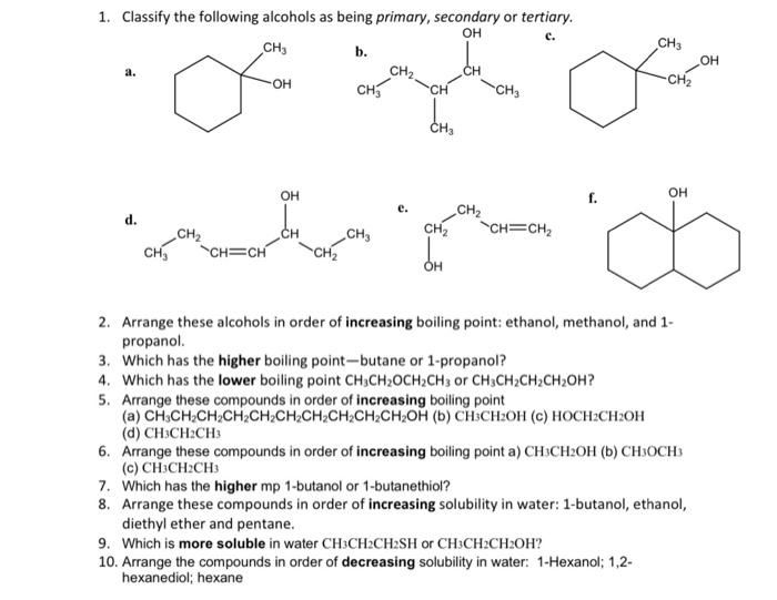 Solved 2. Arrange these alcohols in order of increasing | Chegg.com