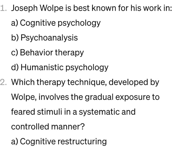 Joseph Wolpe is best known for his work ina)