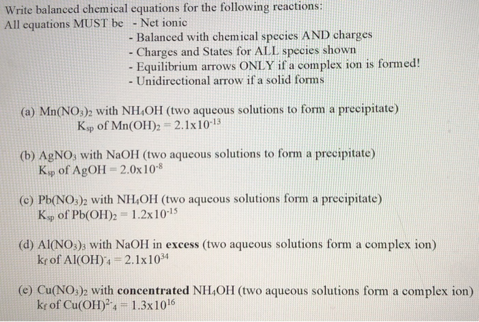 Solved Write balanced chemical equations for the following | Chegg.com