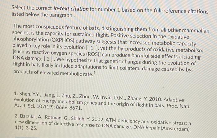 Solved Select The Correct In text Citation For Number 1 Chegg