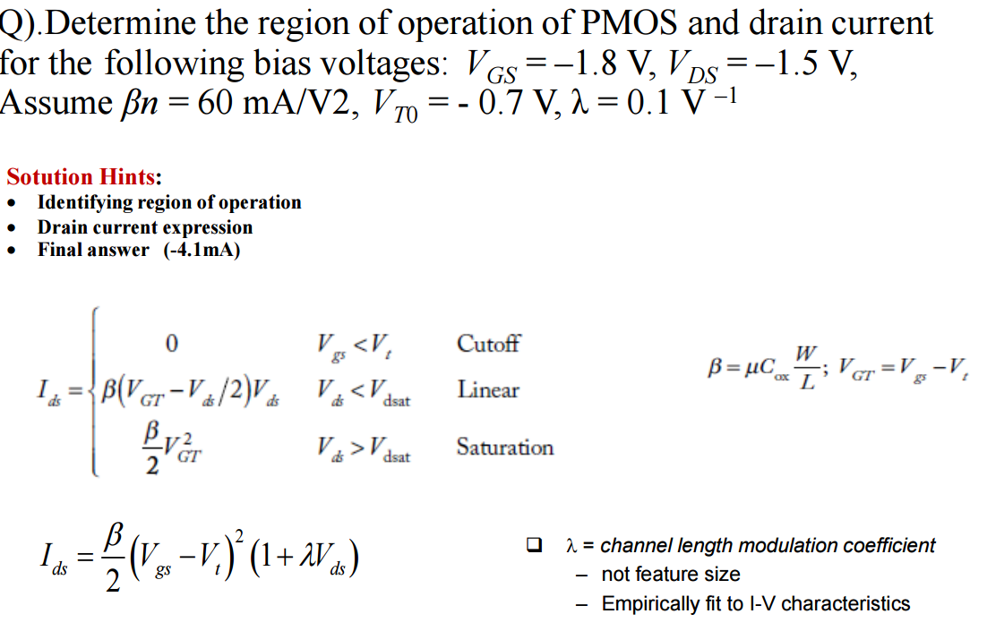 Solved Q).Determine the region of operation of PMOS and | Chegg.com