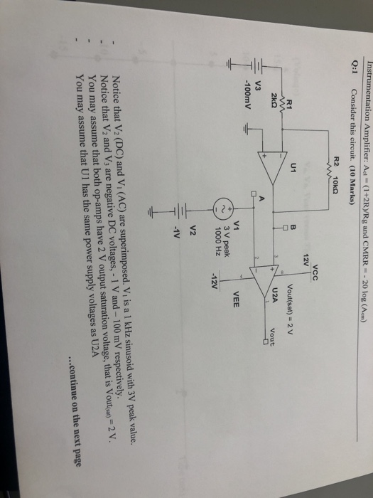 Solved Instrumentation Amplifier Aet (1+2R)/Rg and CMRR