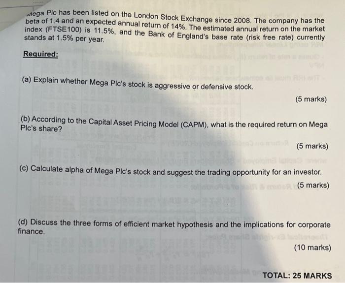 . vega Plc has been listed on the London Stock Exchange since 2008. The company has the beta of 1.4 and an expected annual re