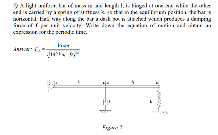 Solved A light uniform bar of mass m ﻿and length 1 , ﻿is | Chegg.com