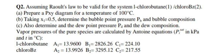 Solved Q2. Assuming Raoult's law to be valid for the system | Chegg.com