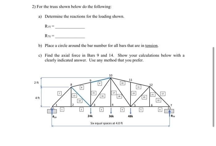Solved 2) For the truss shown below do the following: a) | Chegg.com