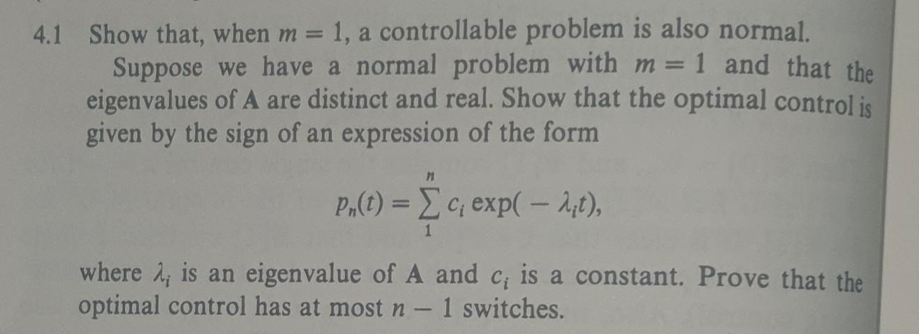 Controlable Problems Solved Show that, when m=1, a controllable problem is also | Chegg.com
